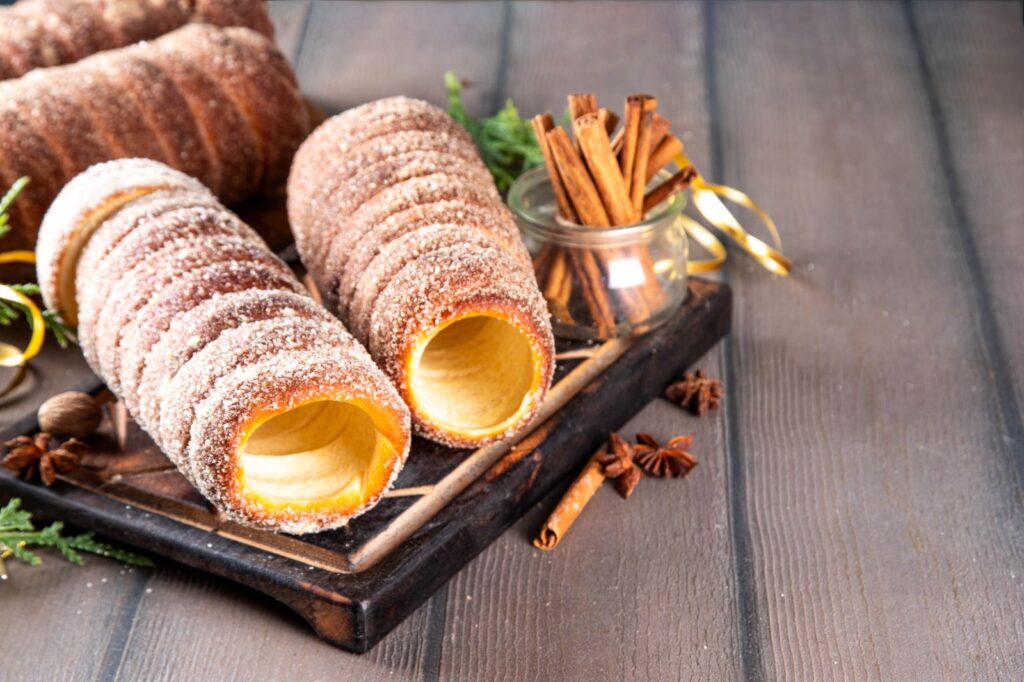Known as vánočka, the Czech Christmas cake is a sweet braided bread made with flour, eggs, butter, raisins, almonds, and sometimes rum.