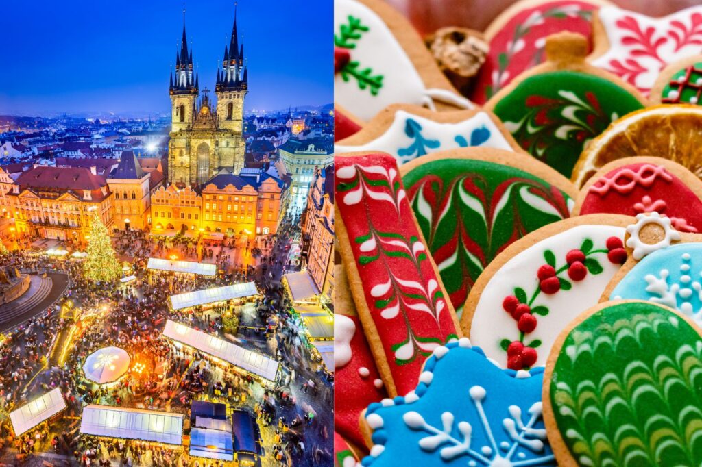 Top 5 things to do in Prague in the winter, including Christmas markets, Charles Bridge, Prague Castle, cafés, and Vltava River cruises.