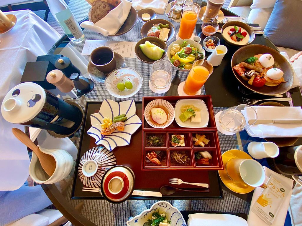 Room service traditional Japanese breakfast prepared by Kyoyamato for guests at the Park Hyatt Kyoto