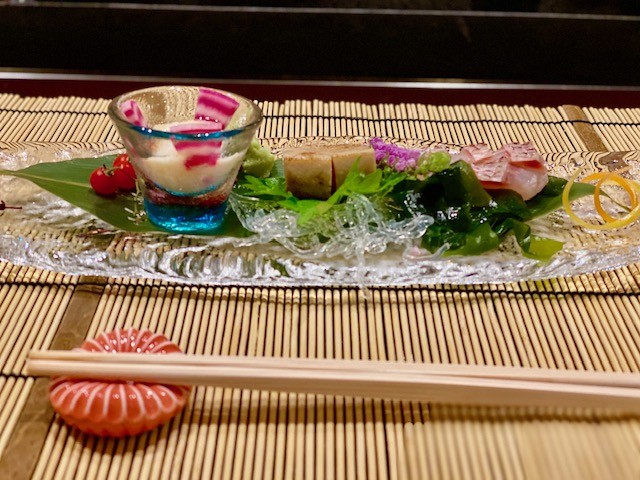 Traditional Japanese appetizers for a kaiseki meal at Chinzanso in Tokyo