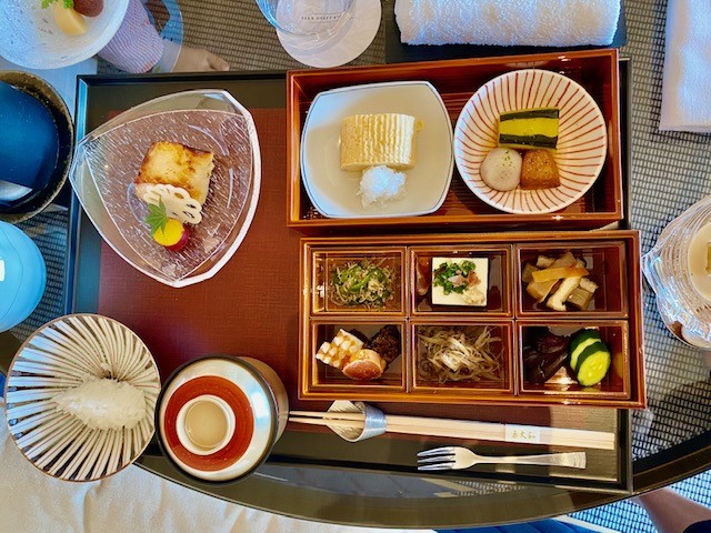 Room service traditional Japanese breakfast prepared by Kyoyamato for guests at the Park Hyatt Kyoto