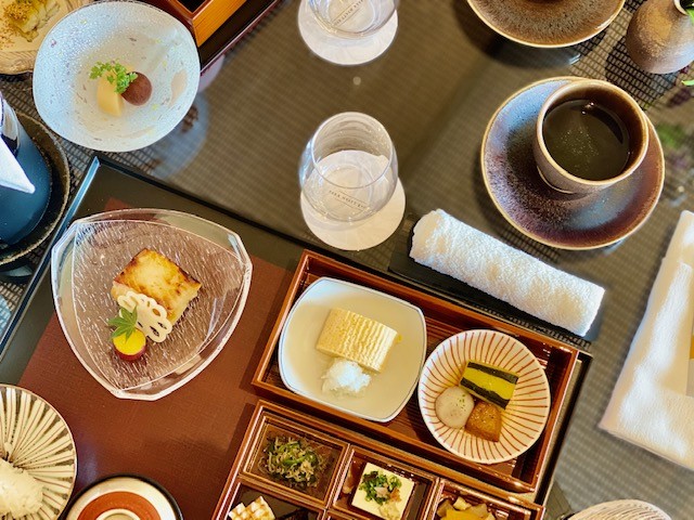 Room service traditional Japanese breakfast prepared by Kyoyamato for guests at the Park Hyatt Kyoto