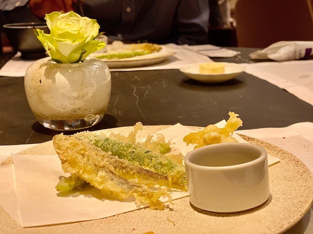 Tempura as part of a traditional Japanese dinner at the Mountain Lounge of the Park Hyatt Niseko in Hokkaido