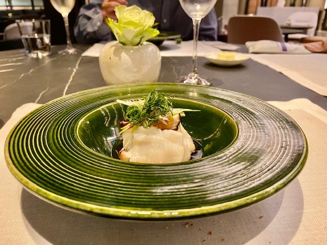 Sautéed octopus as part of a traditional Japanese dinner at the Mountain Lounge of the Park Hyatt Niseko in Hokkaido