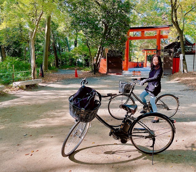 Biking  to the Shimogamo Shrine in Kyoto with the Ritz Carlton concierge team