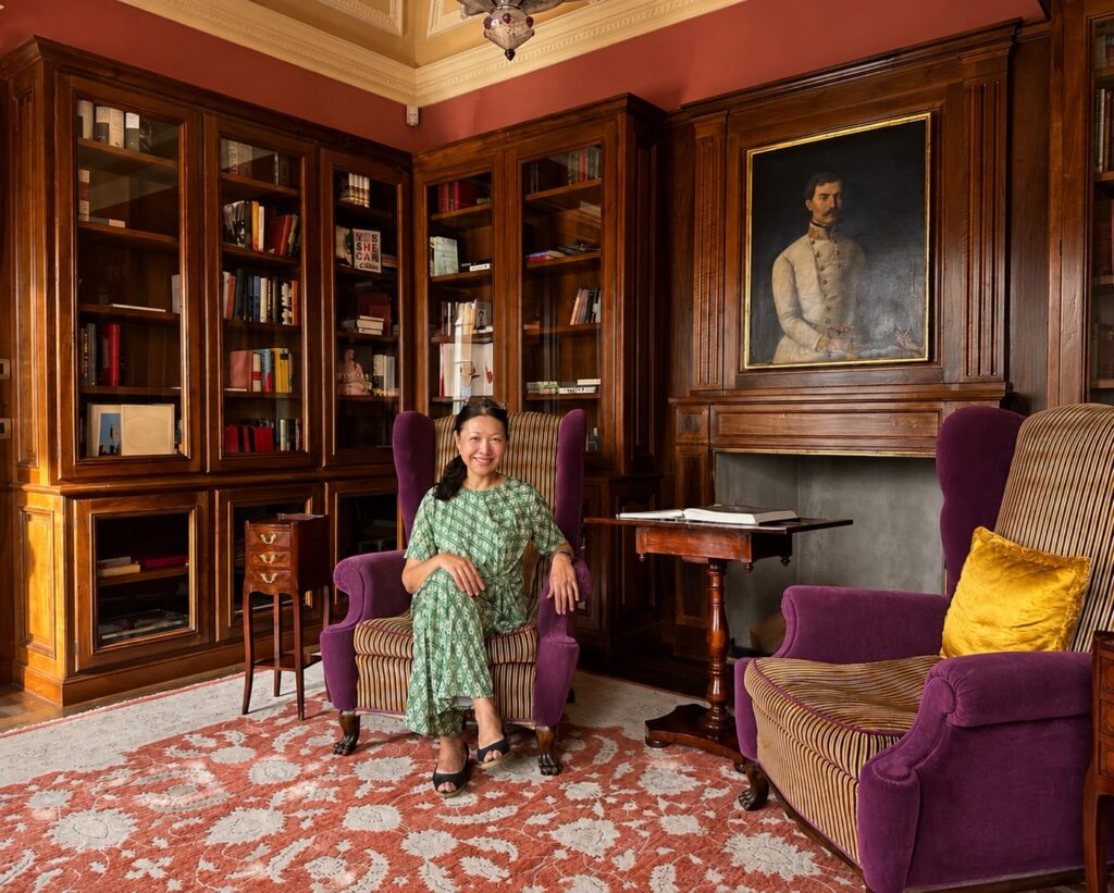 Elegant library and sitting room at Passalacqua hotel on Lake Como, Italy