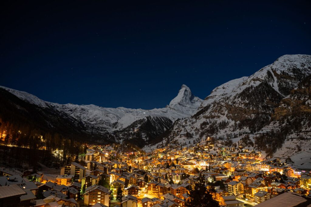 The Matterhorn towering over the ski slopes of Zermatt