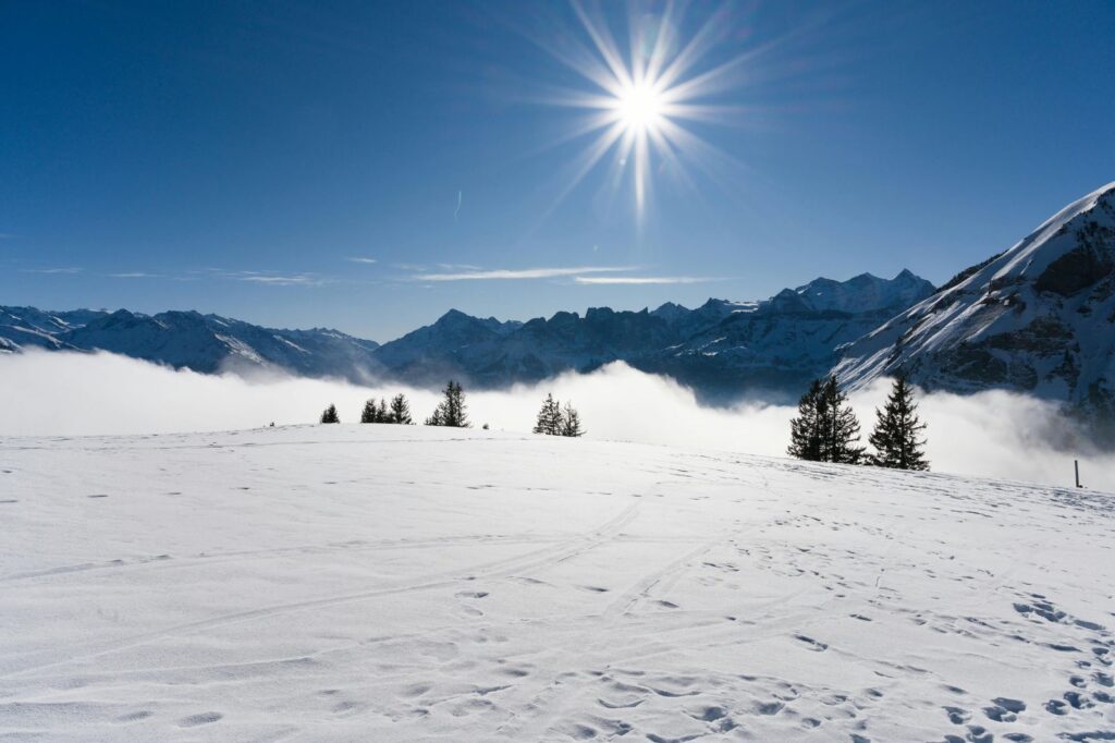 The ski trails of Cortina d’Ampezzo with the Dolomite peaks at sunset