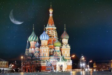 Russian Orthodox Churches in Russia: Colorful domes of Saint Basil’s Cathedral Moscow