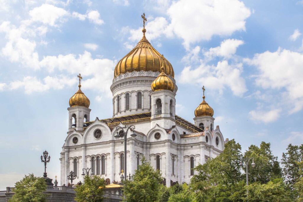 Golden dome interior of Cathedral of Christ the Savior Moscow
