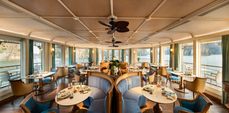 Bhaya Soul restaurant interior with open water scenery.