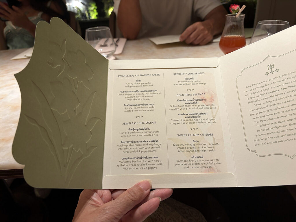 Tasting menu at Baan Phraya, the Thai fine-dining restaurant at Mandarin Oriental, Bangkok.