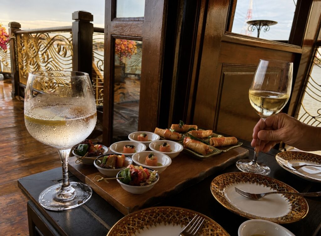 Welcome drinks and Thai appetizers aboard Loy Dream on the Chao Phraya River