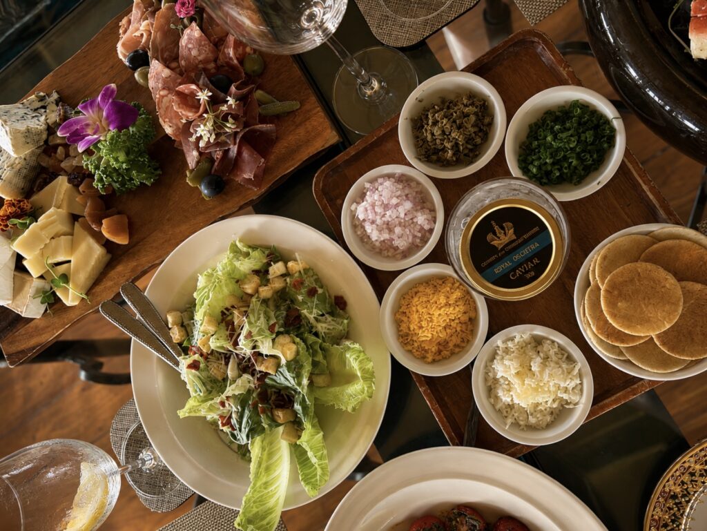 Caviar service with traditional accompaniments served at brunch aboard Loy Dream of Anantara Hotels